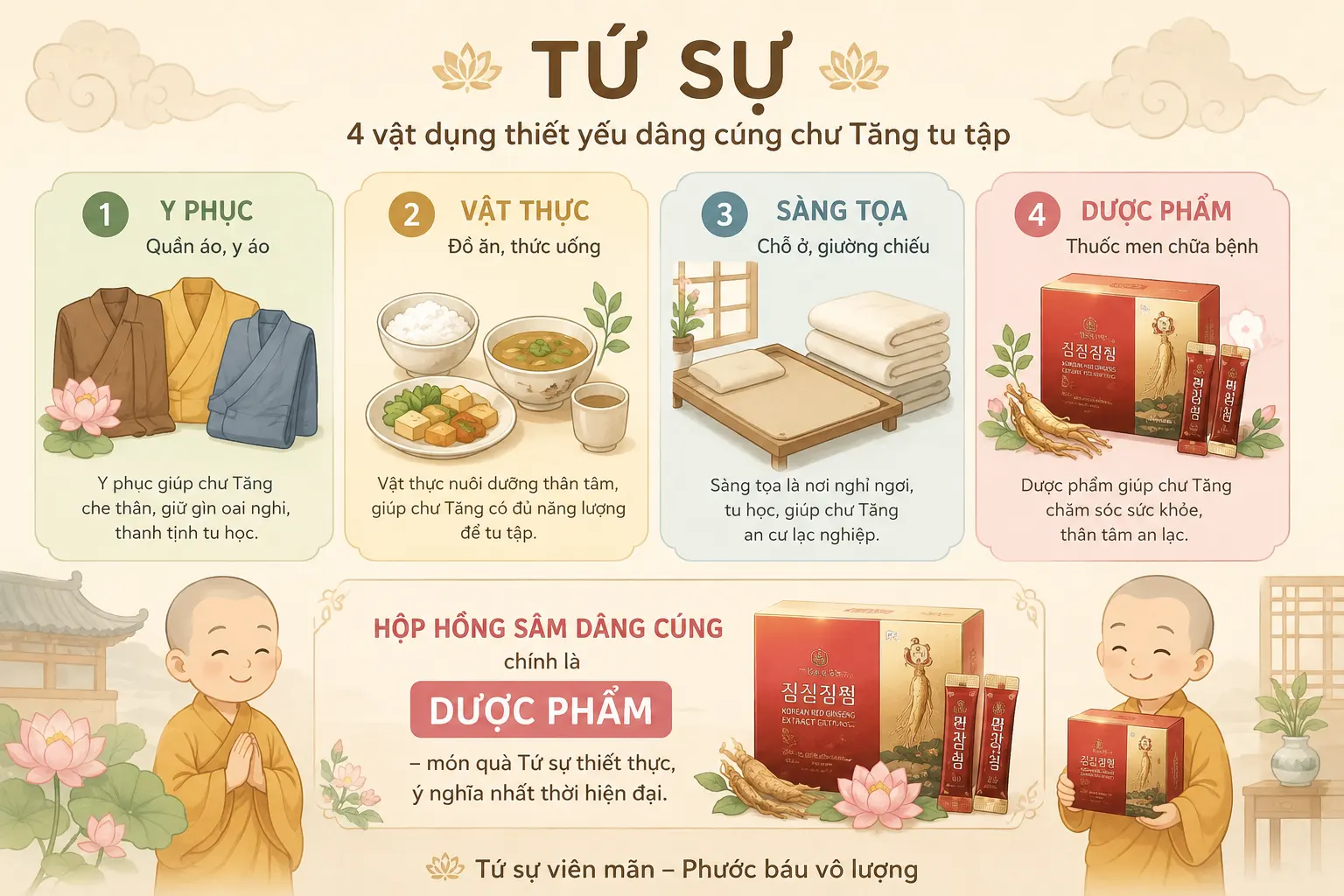 Phật tử cúng dường hồng sâm Hàn Quốc