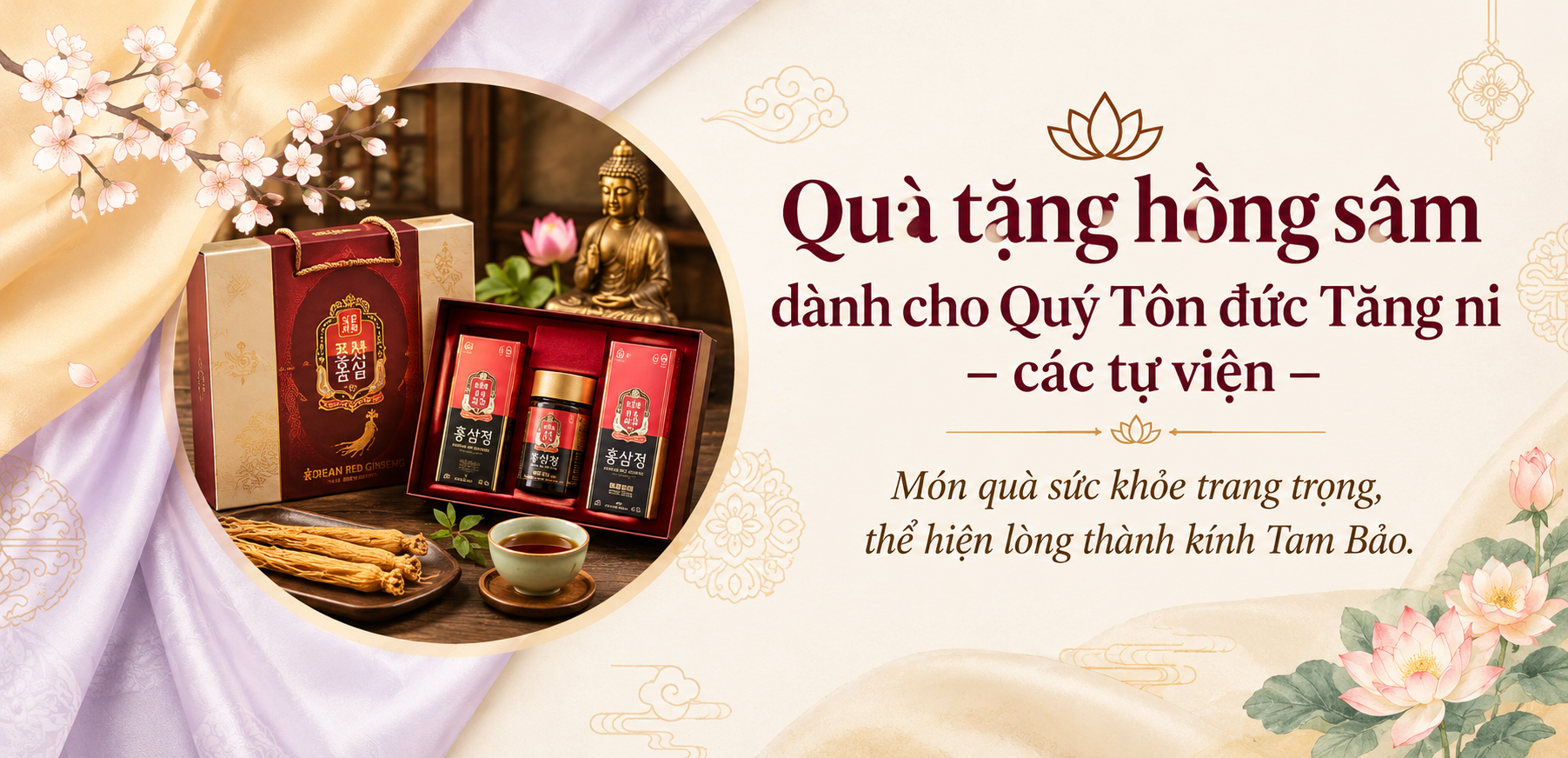 Quà tặng hồng sâm dành cho Quý Tôn đức Tăng ni – các tự viện – món quà sức khỏe trang trọng, thể hiện lòng thành kính Tam Bảo.